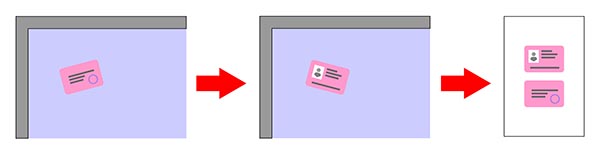 Режим копирования удостоверений позволяет напечатать на  одном листе изображения отсканированных последовательно лицевой и оборотной  сторон оригинала