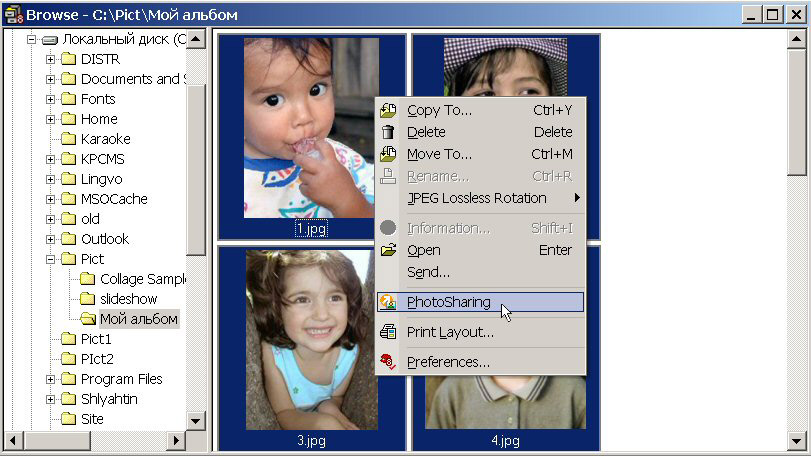 Рис. 3.
Выбор команды PhotoSharing