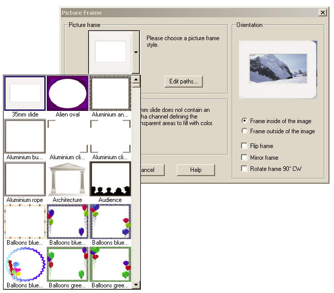 Рис. 6.
Выбор рамки в окне Picture Frames