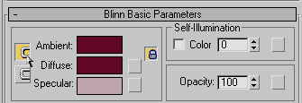 Рис. 19. Свиток Blinn Basic Parameters — цвета Ambient и Diffuse заблокированы