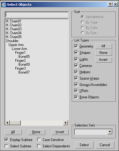 Рис. 16. Вид иерархической цепочки в окне Select Object