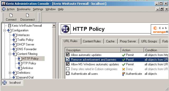 Рис. 3. Установка блокирования загрузки рекламы в Kerio Winroute