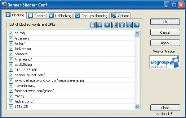 Рис. 6. Настройка блокировки баннеров в программе VG Banner Shooter