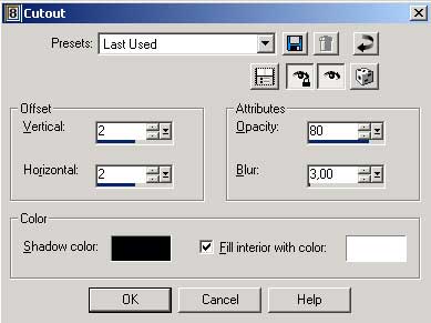 Рис. 14. Настройка параметров эффекта Cutout при первом применении