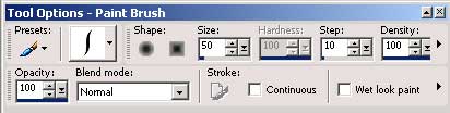 Рис. 33. Настройка параметров кисти палитра Tool Options (Настройка инструментов)