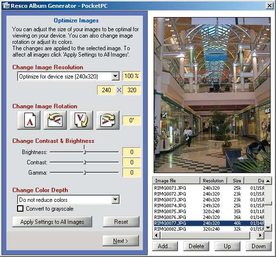 Рис. 9. Resco Album Generator for Pocket PC