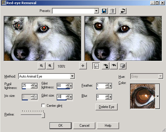 Рис. 30. Формирование и настройка контуров глаз