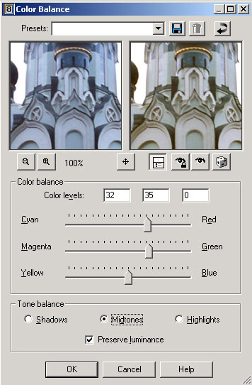 Рис. 53. Настройка параметров Color Balance для средних тонов