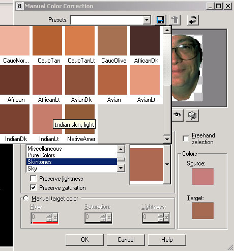 Рис. 61. Выбор оттенка кожи