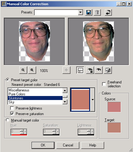 Рис. 62. Окончательный вариант настройки параметров Manual Color Correction