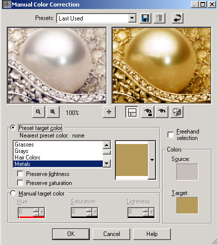 Рис. 66. Настройка параметров Manual Color Correction