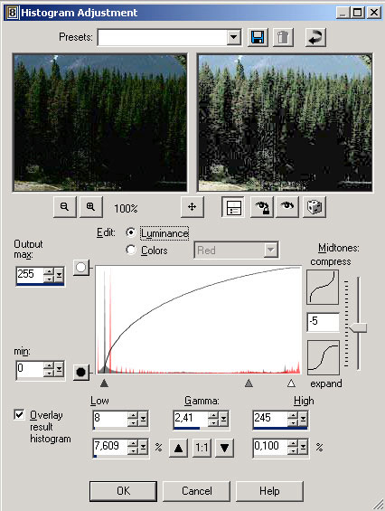 Рис. 75. Настройка параметров Histogram Adjustment
