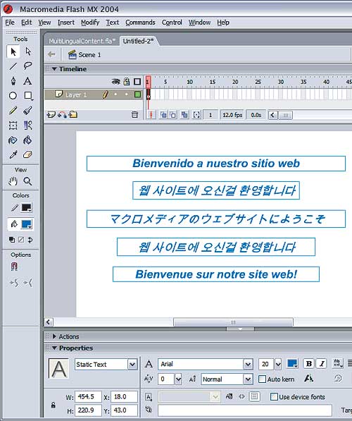 Во Flash MX 2004 реализована поддержка Unicode