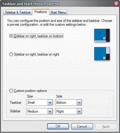 Панель Taskbar and Start Menu Properties