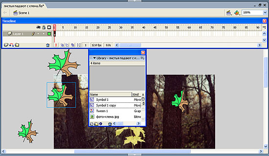 Добавление на сцену экземпляров символа Symbol 1 copy