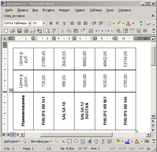 Окончательный вид таблицы перед преобразованием ее в рисунок