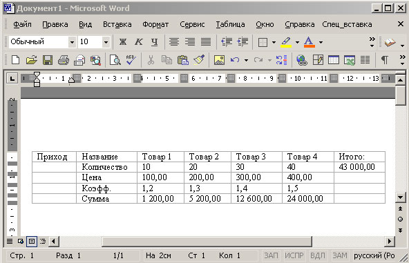 Результат быстрого транспонирования таблицы