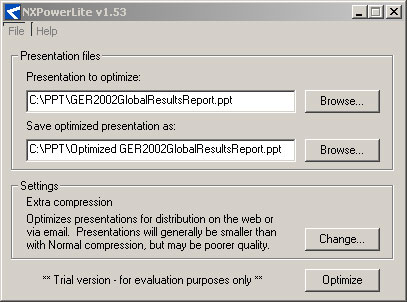 Окно плагина после выбора сжимаемой презентации