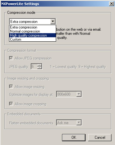 Изменение метода сжатия презентации
