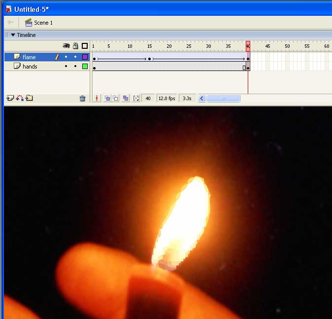 Деформация пламени на статичном фоне