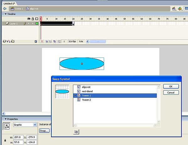 Изменить свойства мувиклипа можно путем смены графического символа, на котором он базируется