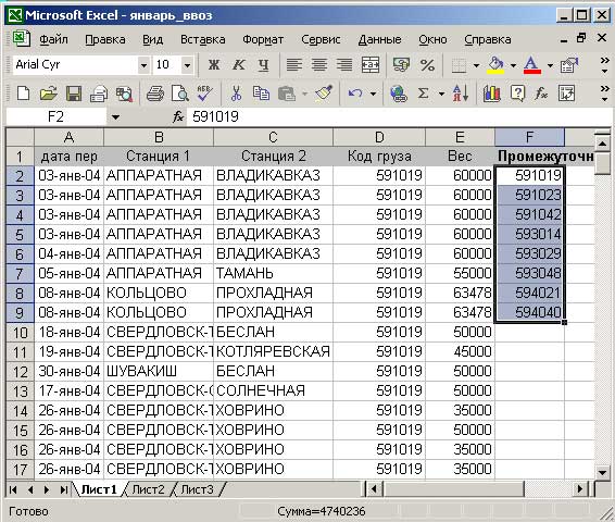Результат создания уникального списка