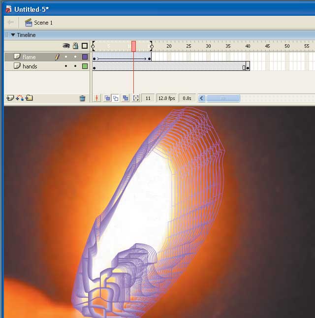 Рис. 14. Режим контурной кальки показывает деформацию пламени