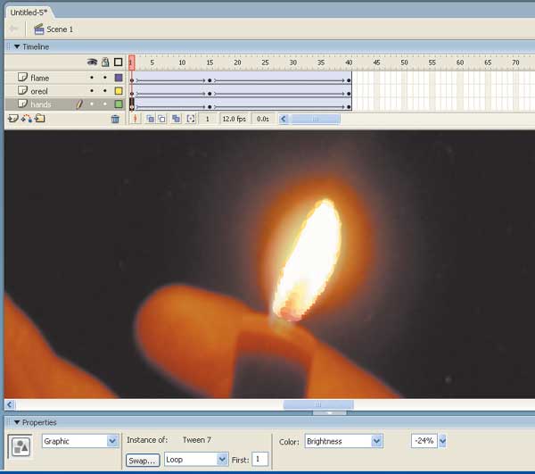 Рис. 18. Для имитации горения используются три анимированных слоя