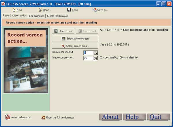 Рис. 5. Вкладка Record screen action