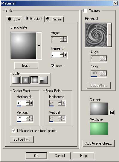 Настройка параметров градиента Black-white