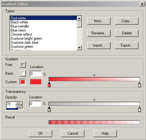 Особенности настройки нового градиента