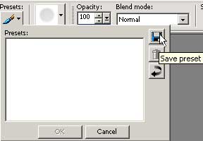 Открытие окна Save Preset