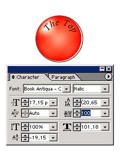 Рис. 16. Увеличение межбуквенного расстояния внешний вид кнопки и состояние панели Character