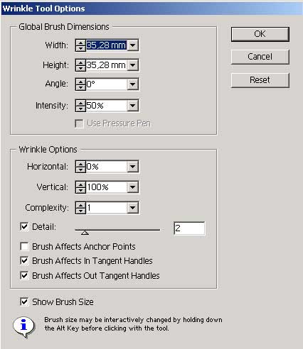 Рис. 58. Параметры настройки эффекта Wrinkle Tool