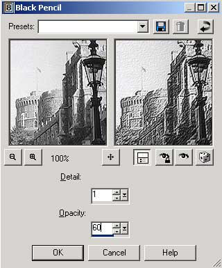 Рис. 16. Настройка параметров эффекта Black Pencil