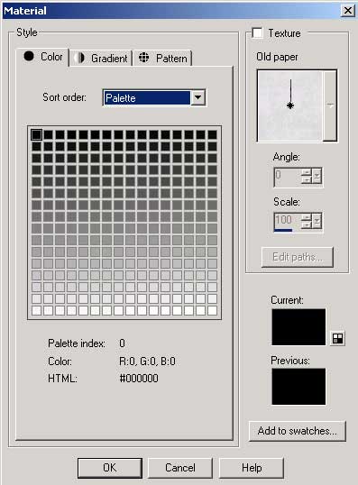 Рис. 66. Выбор черного цвета в палитре Materials