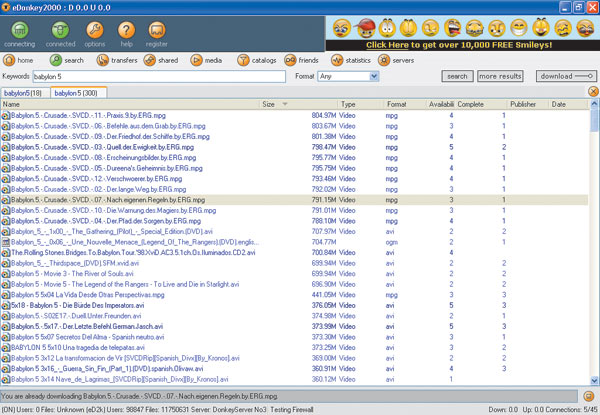 Рис. 3. Окно клиентской программы eDonkey2000