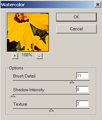 Рис. 2. Настройка параметров фильтра Watercolor