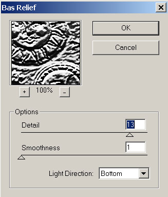 Рис. 39. Настройка параметров эффекта Bas Relief