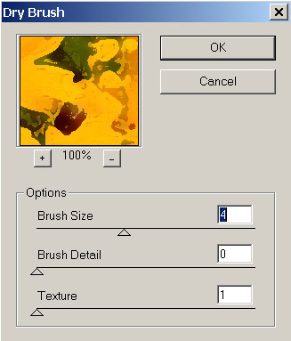 Рис. 4. Настройка параметров фильтра Dry Brush