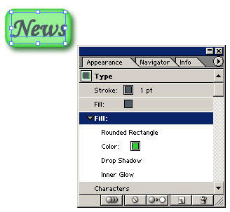 Рис. 72. Кнопка после корректировки ее оформления изображение и палитра Appearance