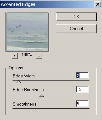 Рис. 8. Настройка параметров фильтра Accented Edges
