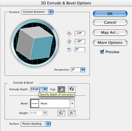 Рис. 83. Изменение параметров эффекта Extrude&Bevel
