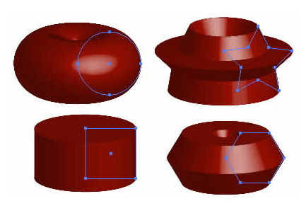 Рис. 87. Примеры моделей вращения вместе с исходными графическими примитивами