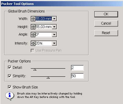Рис. 32. Параметры настройки инструмента Pucker