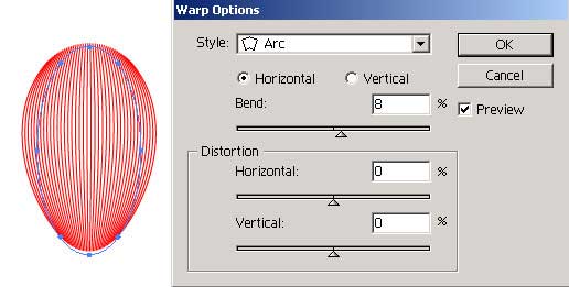 Рис. 62. Результат наложения деформирующего эффекта Arc параметры настройки эффекта и внешний вид изображения