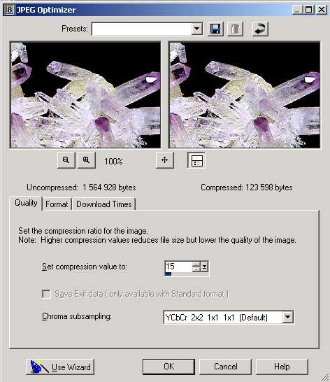Рис. 2. Параметры настройки JPG-оптимизации