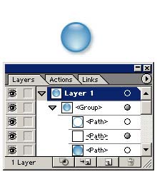 Рис. 22. Исходное изображение (кнопка и соответствующая ей палитра Layers)
