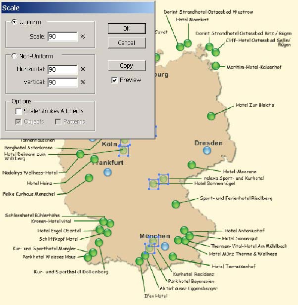 Рис. 29. Результат одновременного изменения размера у нескольких символьных объектов (изображение и окно Scale)
