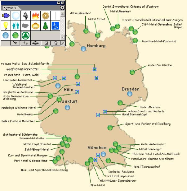 Рис. 38. Результат замены нескольких символьных объектов (изображение и палитра Symbols)